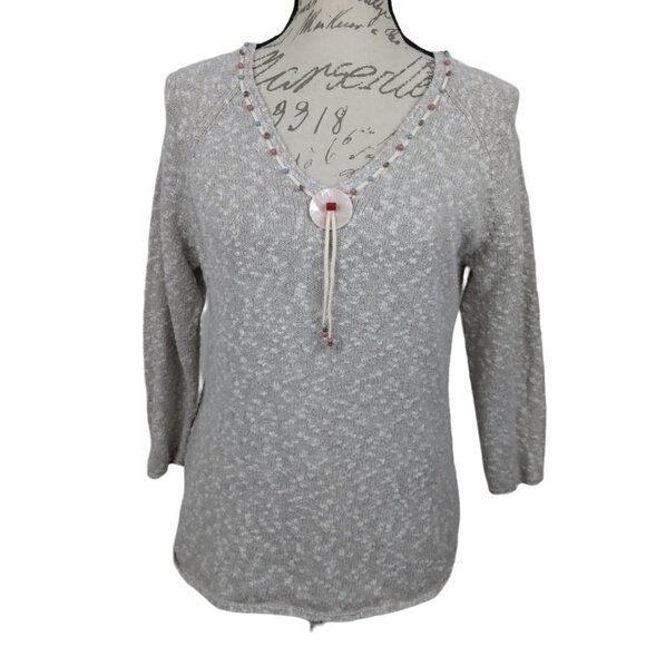 Curio | Boho Linen Cotton Beaded Sweater | Size M - Picture 1 of 7